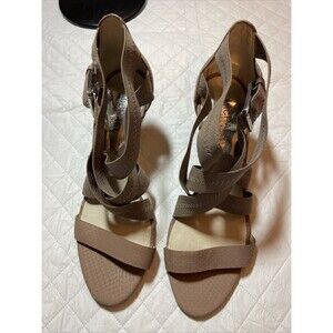 New Michael Kors Brown Crisscross Ankle Strap Buckle Sandals Heels Size 8M